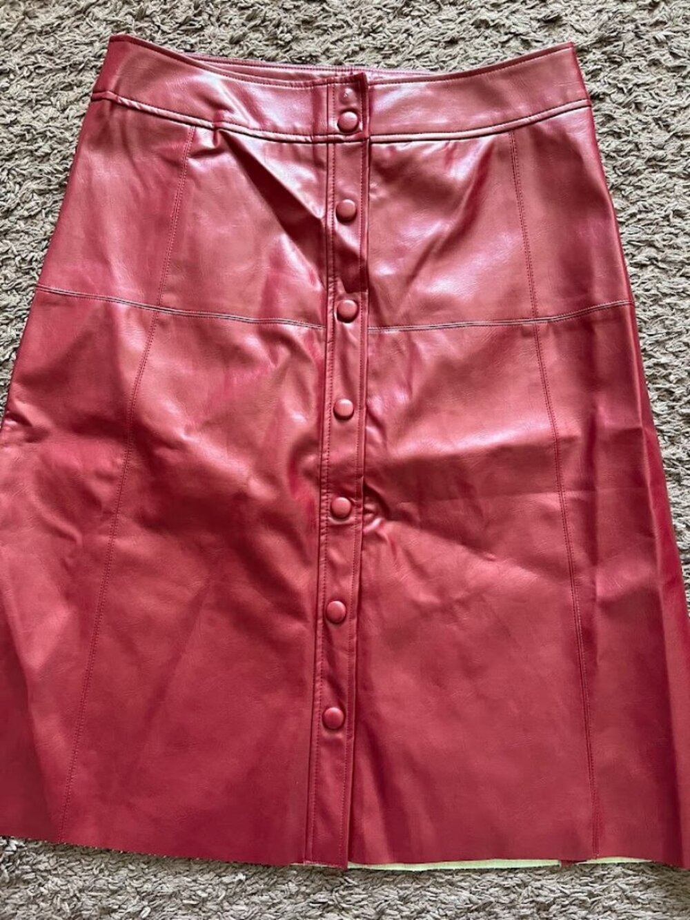NWT Fate Red Faux Leather Knee Length Skirt Size Large NEW